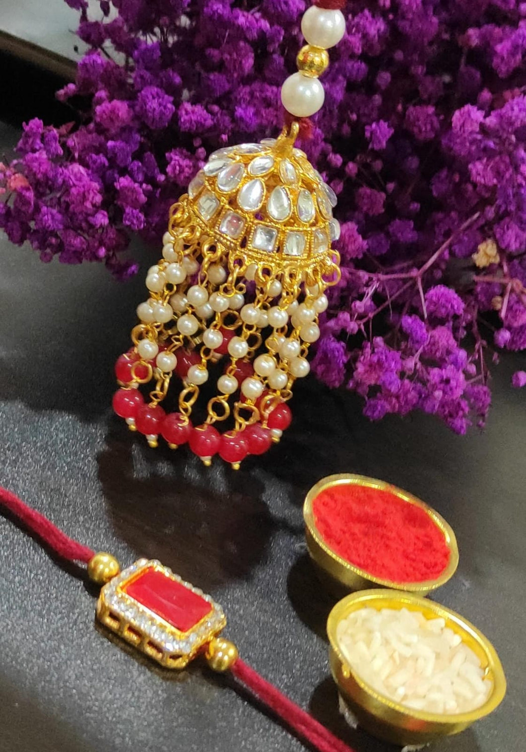 A2 Fashion Premium Kundan Rakhi And Lumba Set