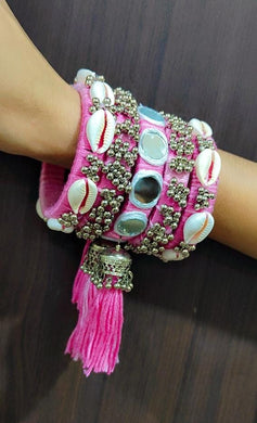 A2 Fashion Handcrafted Pink Tassel Fusion Bangle set