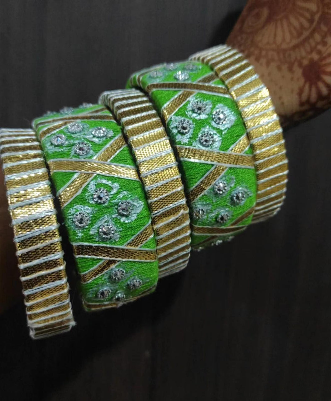 A2 Fashion Green Gota Patti Bangles Set