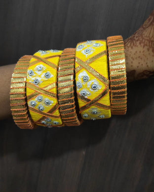 A2 Fashion Yellow Gota Patti Bangles Set