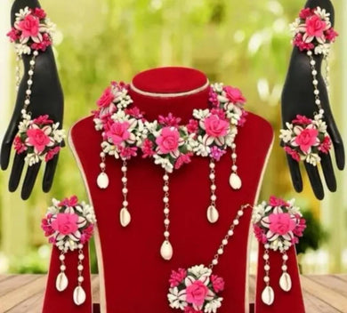 A2 Fashion jewellery set for haldi / Magenta, flower jewellery set for mehndi/floral jewellery for haldi