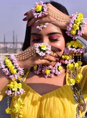 A2 fashion haldi jewellery set for bride/floral jewellery set/bridal yellow jewellery set