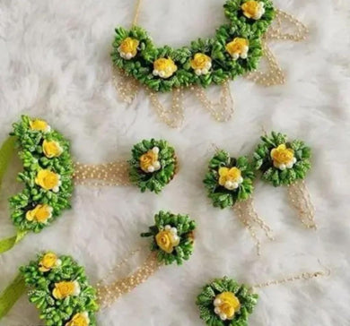 A2 Fashion jewellery set for haldi / Green flower jewellery set for mehndi/floral jewellery for haldi