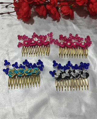 A2 Fashion Floral Hair Side Comb/ Hair Slider/ Party Wear Floral Hair Accessories (Set Of 4)