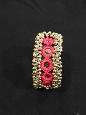 A2 Fashion Boho Banjara Pink Mirror Work Bracelet Handcuff