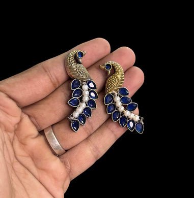 A2 Fashion Blue Stone Work Peacock Earring For Women