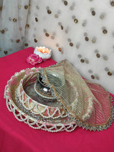 Load image into Gallery viewer, A2 Fashion Decorative Handcrafted Stainless Steel Pink Karwachauth Pooja Thali Set With Cover