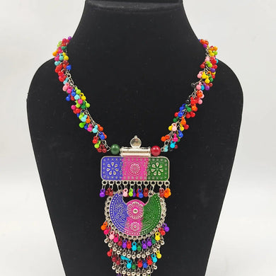 A2 Fashion Multicolour Boho Oxidized Silver Necklace