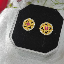 Load image into Gallery viewer, Gold Finish Round CZ Stud Earrings with Pink Stone | Traditional Ethnic Daily Wear Earrings for Women