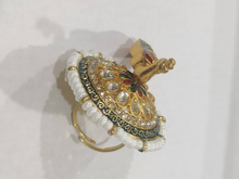 Load image into Gallery viewer, A2 Fashion Gold Plated Kundan Meenakari Party Wear Peacock Ring For women