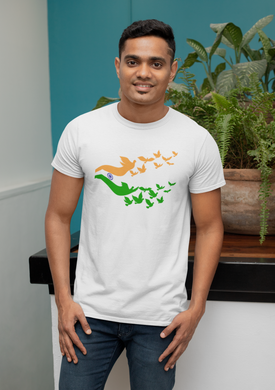 A2 Fashion Indian Flag Tri-color White Round Neck T-Shirt