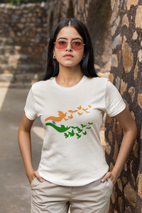 A2 Fashion Indian Flag Tri-color White Round Neck T-Shirt