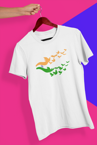 A2 Fashion Indian Flag Tri-color White Round Neck T-Shirt