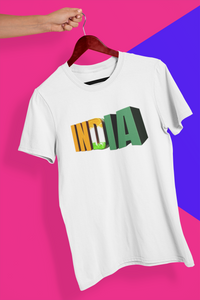 A2 Fashion Indian Flag Tri-color White Round Neck T-Shirt