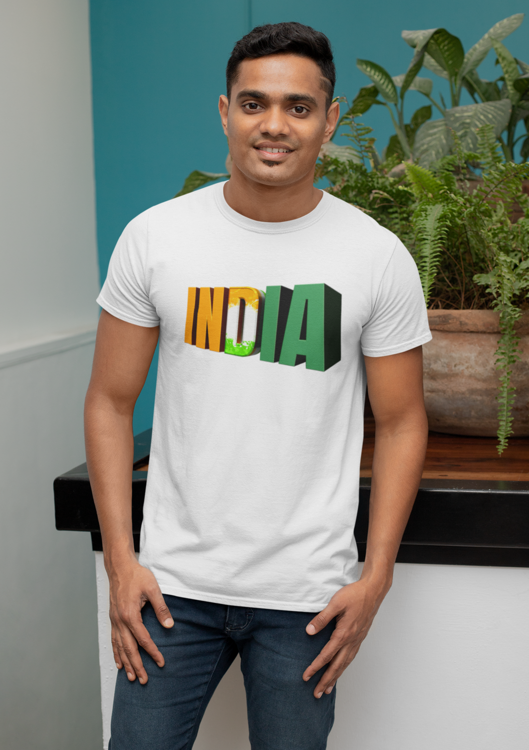 A2 Fashion Indian Flag Tri-color White Round Neck T-Shirt