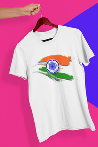 A2 Fashion Men's Indian Flag Tri-color White Round Neck T-Shirt