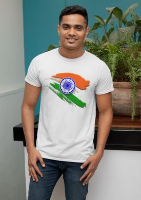 A2 Fashion Men's Indian Flag Tri-color White Round Neck T-Shirt