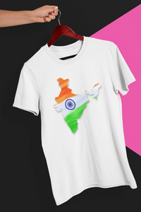 A2 Fashion Indian Flag Tri-color White Round Neck T-Shirt