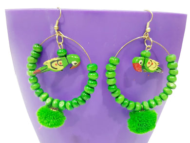 Trendy Green Beaded Parrot Earring