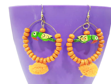 Trendy Orange Beaded Parrot Earring