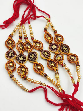 A2 Fashion Wooden Plated Fancy Beaded Rakhi