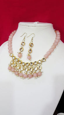 Gold Plated Beaded Kundan Necklace And Earring Set