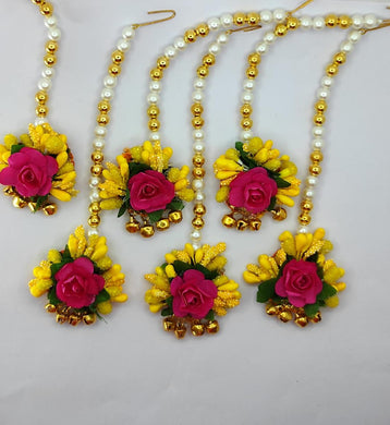 A2 Fashion Multicolour Flower Maangtika For Haldi/Mehndi Giveaways