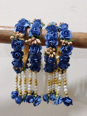 A2 Fashion Blue Handmade Pearl Tasseled Flower Bangles For Women And Girls