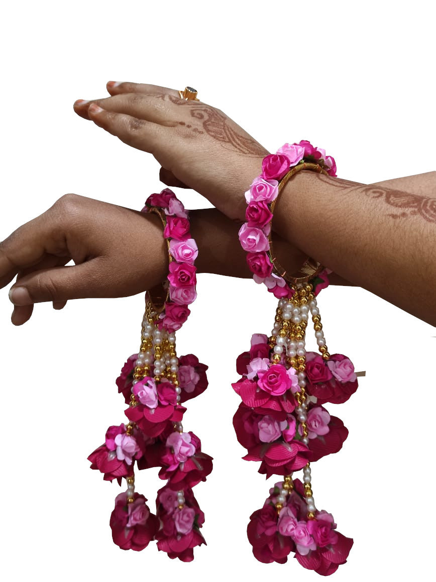 Buy Real Trend Beautiful Jewellery Pink and white Flower Bracelets kalire  with Crown And finger Rings and Earrings adjustable Jewellery for Haldi  Baby Shower Mehndi Godbharai Set For Women And Girls at