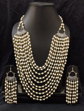 A2 Fashion Multilayered Pearl Oxidized Statement Necklace And Earring Set