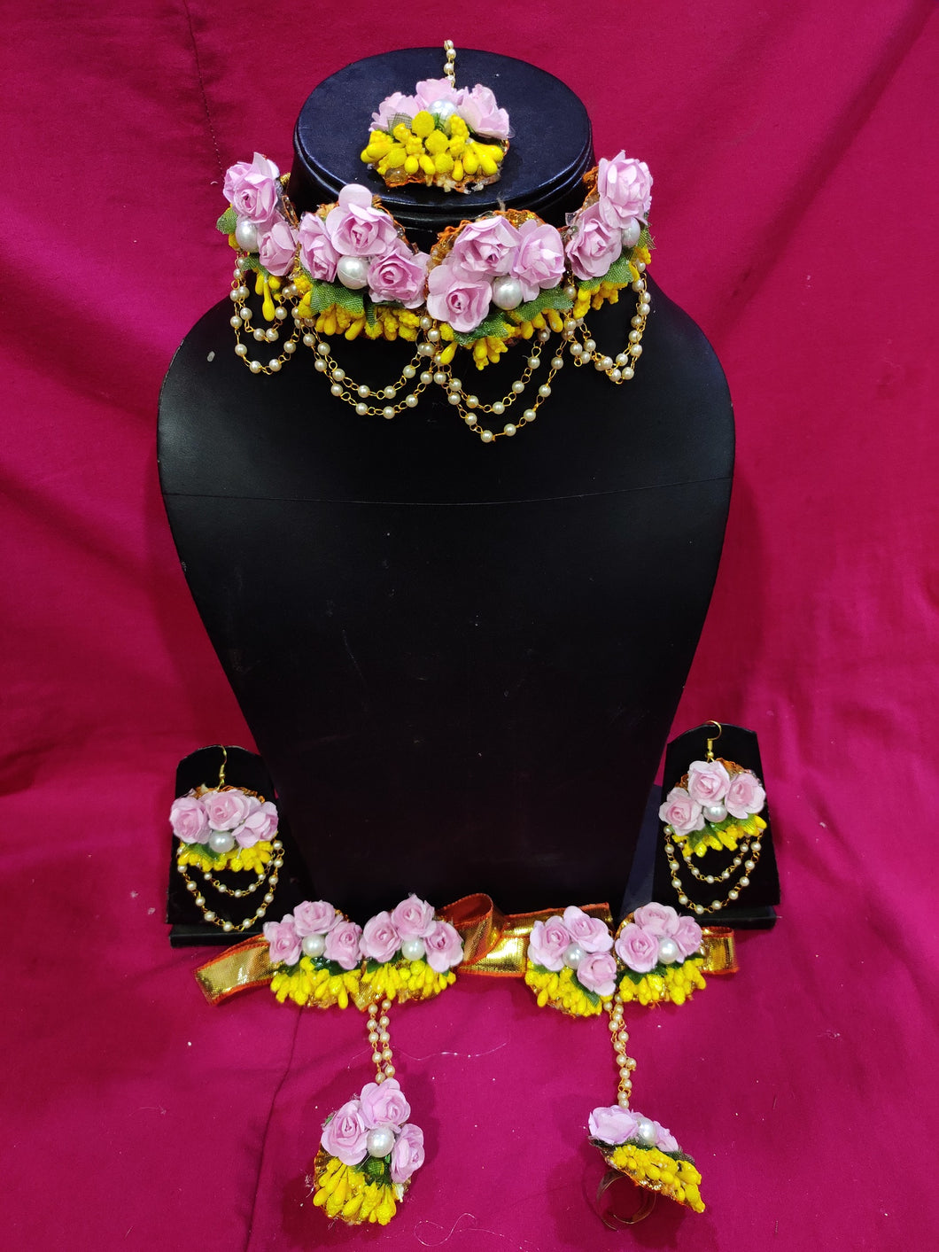 GotaPatti Artificial Flowers Jewelry set For Women And Girls For Haldi/Mehndi/Baby shower