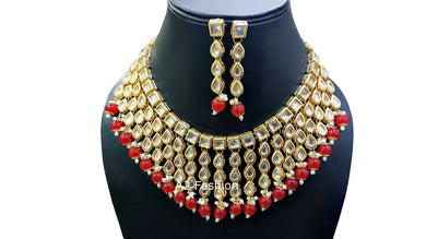 Designer Kundan Bead Drop Necklace With Earring Set