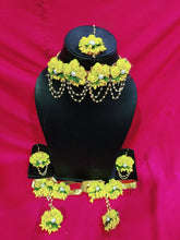 Load image into Gallery viewer, GotaPatti Artificial Flowers Jewelry set For Women And Girls For Haldi/Mehndi/Baby shower
