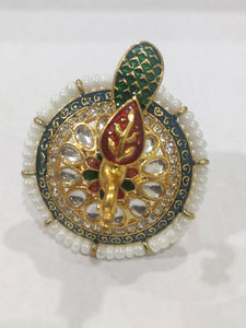 A2 Fashion Gold Plated Kundan Meenakari Party Wear Peacock Ring For women