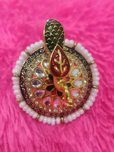 A2 Fashion Gold Plated Kundan Meenakari Party Wear Peacock Ring For women