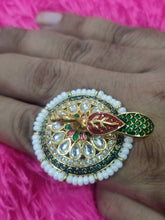 Load image into Gallery viewer, A2 Fashion Gold Plated Kundan Meenakari Party Wear Peacock Ring For women