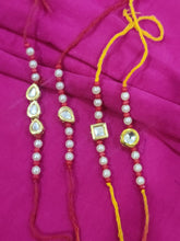 Load image into Gallery viewer, Elegant Kundan And Pearl Rakhi (Set of 4 Rakhi)