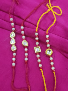 Elegant Kundan And Pearl Rakhi (Set of 4 Rakhi)