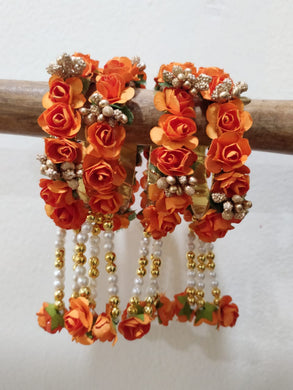 A2 Fashion Orange Pearl Tasseled Flower Bangles For Women And Girls