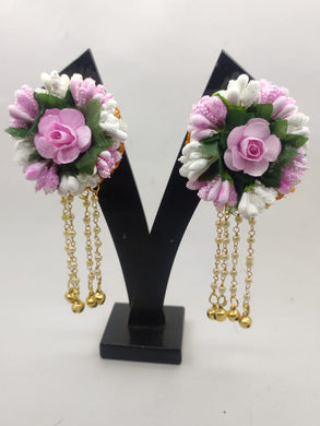 A2 Fashion Handmade Pink Flower Earrings With Long Beaded Ghungroo Tassel