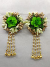 Load image into Gallery viewer, A2 Fashion Handmade Green Floral Earrings With Long Beaded Tassel/Haldi,Mehndi Giveaways