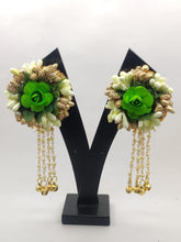 Load image into Gallery viewer, A2 Fashion Handmade Green Floral Earrings With Long Beaded Tassel/Haldi,Mehndi Giveaways