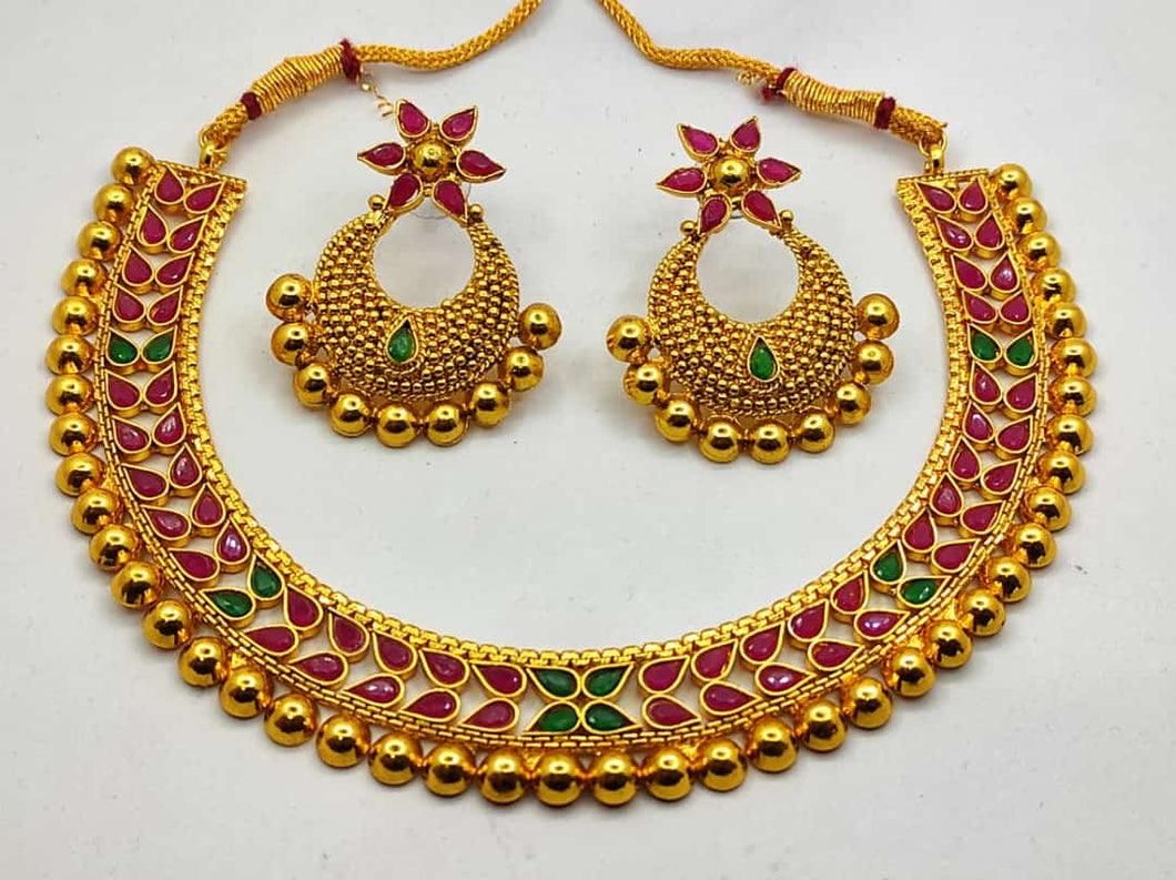 Gold Plated stone Embellished  Copper Based Jewelry Set