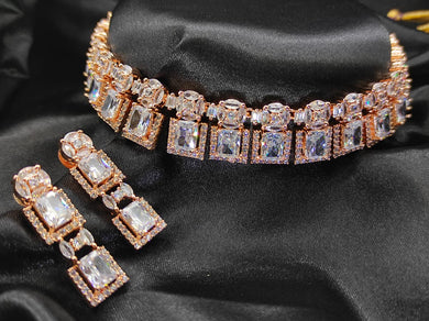 Rose Gold Plated American Diamond studded Jewelry Set