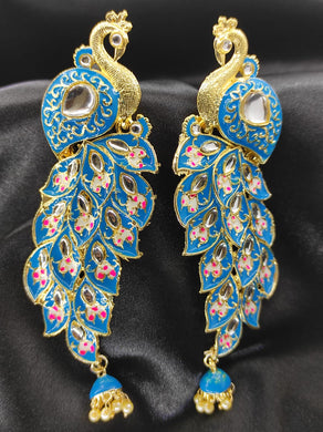 A2 Fashion Blue Kundan Enamelled Peacock/Mayur Earring