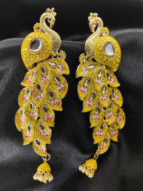 A2 Fashion Yellow Kundan Enamelled Rajasthani Mayur Earring