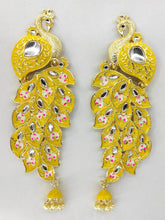 Load image into Gallery viewer, A2 Fashion Yellow Kundan Enamelled Rajasthani Mayur Earring