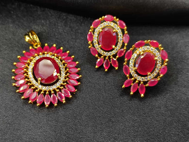 Ruby Stone Pendent And Earring Set