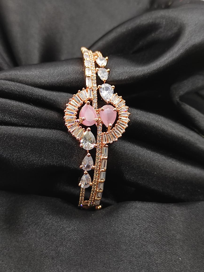 Stunning Floral American Diamond Rose Gold-Plated Bracelet – Priyaasi