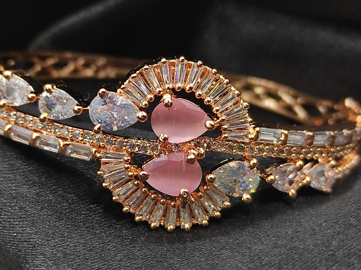 Buy Priyaasi Women American Diamond Rose Gold Plated Leaf Bangle Style  Bracelet Online at Best Price | Distacart